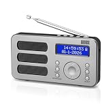 August MB225 - Radio Portable Rechargeable FM Dab RNT - Petite Radio Numérique Stéréo Portative Digitale avec Batterie Alarme Poste 40 Présélections et Prise écouteurs (Argent)