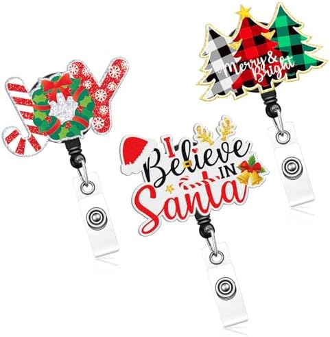 Rhinestone Christmas Badge Holder Retractable Reel With 360° Alligator Clip - Festive ID Badge Reel