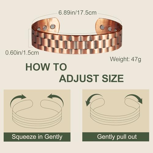 MagEnergy Copper Bracelet for Men, 99.9% Pure Copper Bracelet for Men with 6pcs 3500 Gauss Magnets, Adjustable Bracelets Jewelry Gift