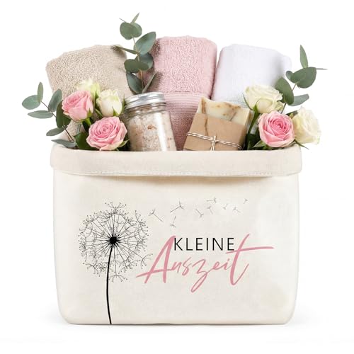 Geschenkkorb Kleine Auszeit Geschenk Korb aus Baumwolle und Leinen Wellness Geschenke für Frauen Entspannung Geschenk für Frauen Geschenktüte zur Entspannende Gesundheit (Löwenzahn)