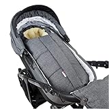 BABYLUX Winterfußsack MUMIE 110cm Kinderwagen - Schlitten - Fußsack LAMMWOLLE (55. Lein Grau)
