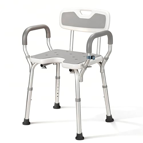 Duschstuhl für Senioren Höhenverstellbar, Duschsitz mit Rückenlehne & Armlehnen, U-Form Duschhocker mit Eva Polsterung, Badestuhl bis 150kg, Werkzeuglose Montage Duschstuhl für Senioren Höhenverstellbar, Duschsitz mit Rückenlehne & Armlehnen, U-Form Duschhocker mit Eva Polsterung, Badestuhl bis 150kg, Werkzeuglose Montage