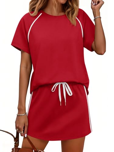 Yousify Womens 2 Piece Skirt Sets Summer Short Sleeve Tops and Tennis Skort Lounge Set Vacation Workout Matching Outfits