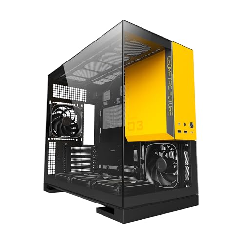 GEOMETRIC FUTURE �~�j�^���[PC�P�[�X MODEL 3 Yellow/Black with 5FAN �s���[���X 140mm ARGB�t�@��5��W������ Micro-ATX�^ITX�K�i�}�U�[�{�[�h�Ή� GF-M3-YB PLUS ���{���K��