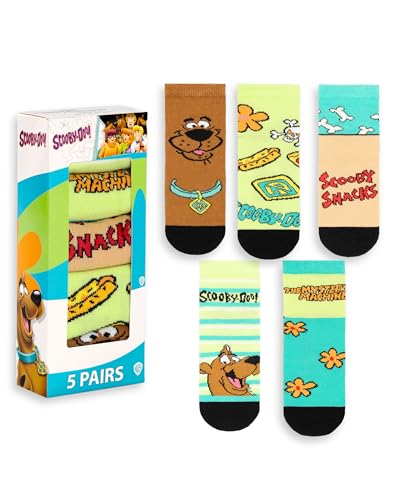 Scooby-Doo! Calcetines unisex multicolores para niños (juego de 5) | Diseño de dibujos animados de Scooby Snacks y la Máquina del Misterio | Ropa infantil de diario | Calcetines con personajes