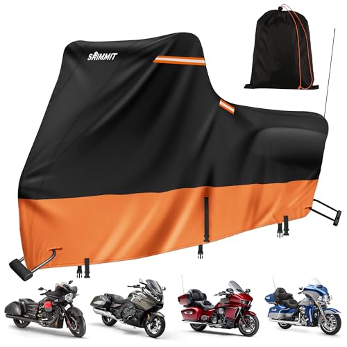Motorrad Plane Abdeckung Wasserdicht, 420D Motorrad Abdeckplane Winterfest für Touring Modelle, Outdoor UV, Regen und Staub Schutz Deluxe Edition (Side Box 274x111x142CM Schwarz)