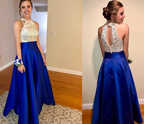 HEIMO Women's Sequins Keyhole Back Evening Ball Gown Beading Formal Dress for Teens Prom Dresses Long H095 2 Dark Red