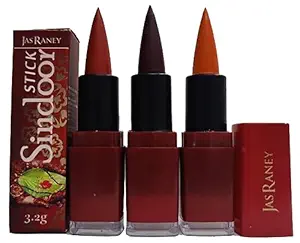 Jas Raney Sindoor Stick Premium Long lasting With natural waxes & Oils for Traditional & Modern Women Pack of 3 (Red/Mehroon/Orange)