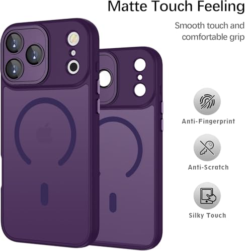 Image of Elzzi Magnetic Magsafe for iPhone 17 Pro Max Case (Compatible with MagSafe) Slim Translucent Matte Shockproof with Anti-Fingerprint Phone Case - Deep Purple
