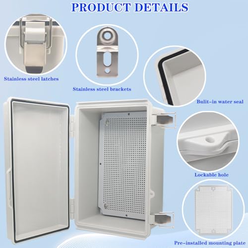 Image of Outdoor Waterproof Electrical Box Junction Box Weatherproof IP67 ABS Plastic Enclosure Switch Router Project Box Electronics Enclosure with Mounting Plate Wall Bracket Grey 11.4 inchx7.5 inchx5.5 inch