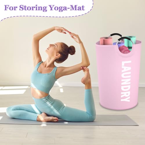 Image of 125L Pink Laundry Basket, Extra Large Clothes Basket with Handles, Waterproof Dirty Clothes Hamper, Collapsible Laundry Bin Stand Upright, Sturdy Storage Basket for Bathroom, Flat, Pink