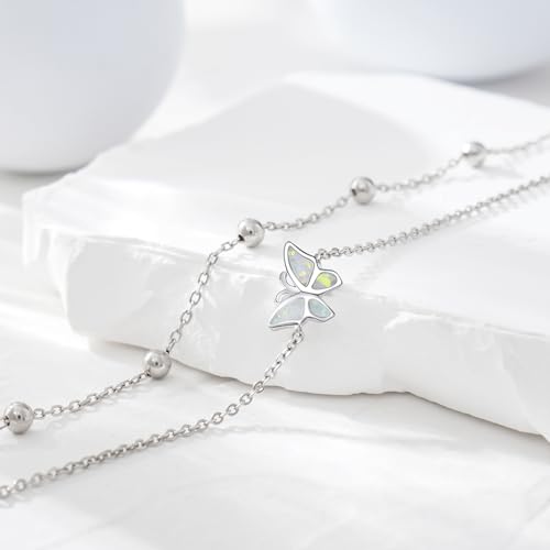 CHIC & ARTSY Womens Anklet 925 Sterling Silver Created Opal Layered Anklet Bracelet Dainty Beaded Chain Anklet Adjustable 11" Best Friend Anklet for Women - Image 5