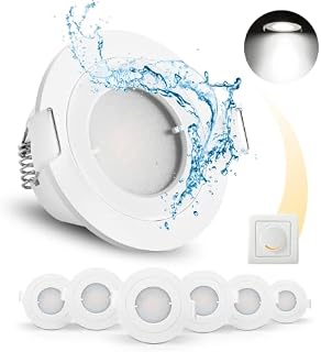 OREiN LED Recessed Ceiling Lights Downlights Dimmable 4000K Natural White, LED Ceiling Spot Lights IP65 230V 6W 510lm Ultra Flat for Bathroom Kitchen Living Room, Beam Angle 100°, Ø68mm, Round-6 Pack