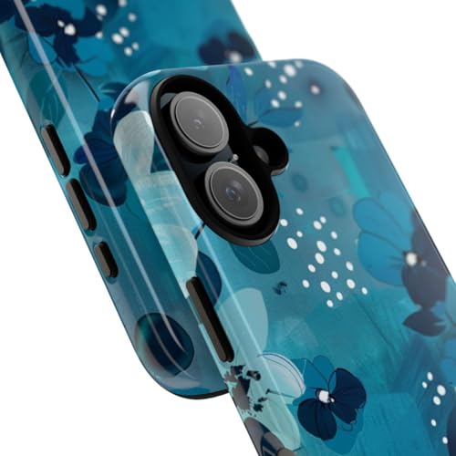 Coque rigide iPhone 16 haut de gamme à motif floral turquoise satiné