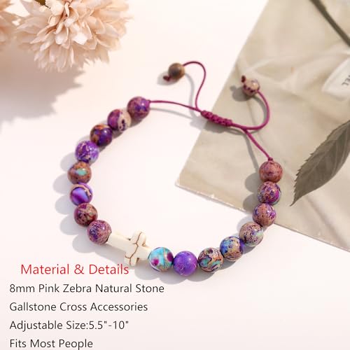 Image of Natural Stone Butterfly Cross Heart Sunflower Pendant Bracelet Suitable for Christmas New Year Valentine'S Day Birthday Bracelet Gifts