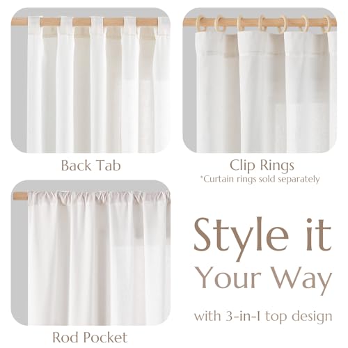 Image of jinchan Linen Curtains Light Filtering Back Tab 84x108 Inch 1 Panel White