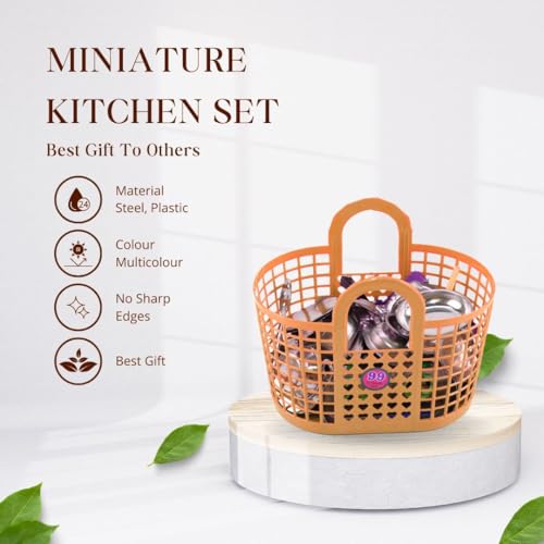 Image of Miniature Kitchen Set for Kids Girls | Real Cooking Kit for Play | Steel Kitchen Set for Girls | Choppu Jaman | Miniature Cooking Set (Pack - 50)