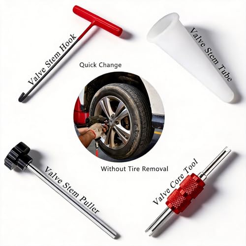 Image of Valve Stem & Core Removal Replacement Tool Kit,Tire Valve Stem Installation Tool without Tire Removal, 2-in-1 Valve Stem Caps & Core Wrench,With 5 TR413 /5 TR414, for Cars Motorcycles Lawn Mowers ATVs