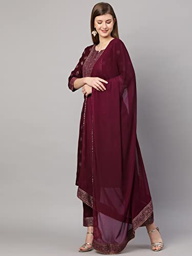 Image of GoSriKi Women's Cotton Blend Printed Straight Kurta with Pant & Dupatta