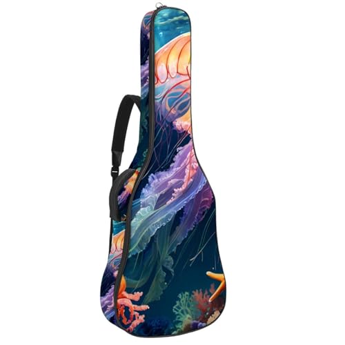 Housse de guitare acoustique multicolore avec compartiment accessoires et motif méduse fun