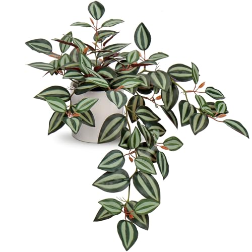 GnFlus Fake Plant, Silk Faux Pothos Ivy Plant Indoor in White Pot