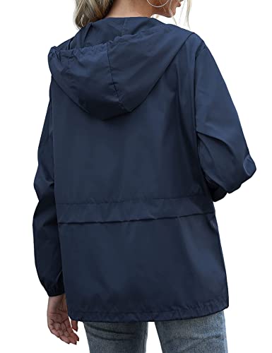 Women Casual Raincoats Active Outdoor Hooded Long Sleeve Rainproof Windproof Lightweight Jacket Navy Blue Xl #TOP4