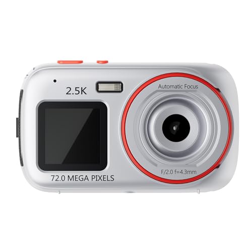 Dual-Screen Digital Camera mini Card Machine Travel Portable Shooting high-Definition 72 Million Pixels Home use(Sand White Silver)