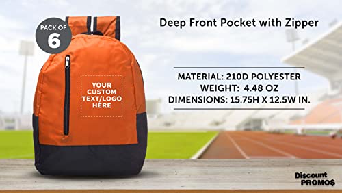 DISCOUNT PROMOS 6 Quick Zip Backpacks Set - Customizable Text, Logo - Polyester, Unique features, Front Pocket, Vibrant - Orange4