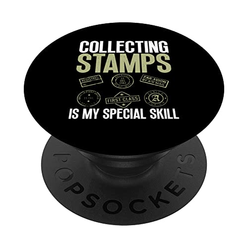 Collecting Stamps Special Skill Stamp Collector Graphic PopSockets Swappable PopGrip, Black