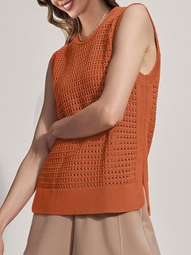 Image of SuperPrity Women's Sweater Vest Sleeveless Crochet Sheer Knit Sweater Tank Casual See Through Crewneck Sweater