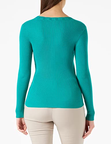 Morgan Pull col V AJOURE ET Bouton Sur Encolure 221-MIMI Tull FINE JAUGE-ML, Verde, L Donna