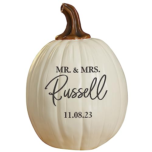 Personalization Universe Classic Elegance Wedding Pumpkin Decor, Customizable Titles and Message, Perfect for Fall Decor, Halloween Decorations, Thanksgiving Decor, Indoor Outdoor Decor - Large Cream