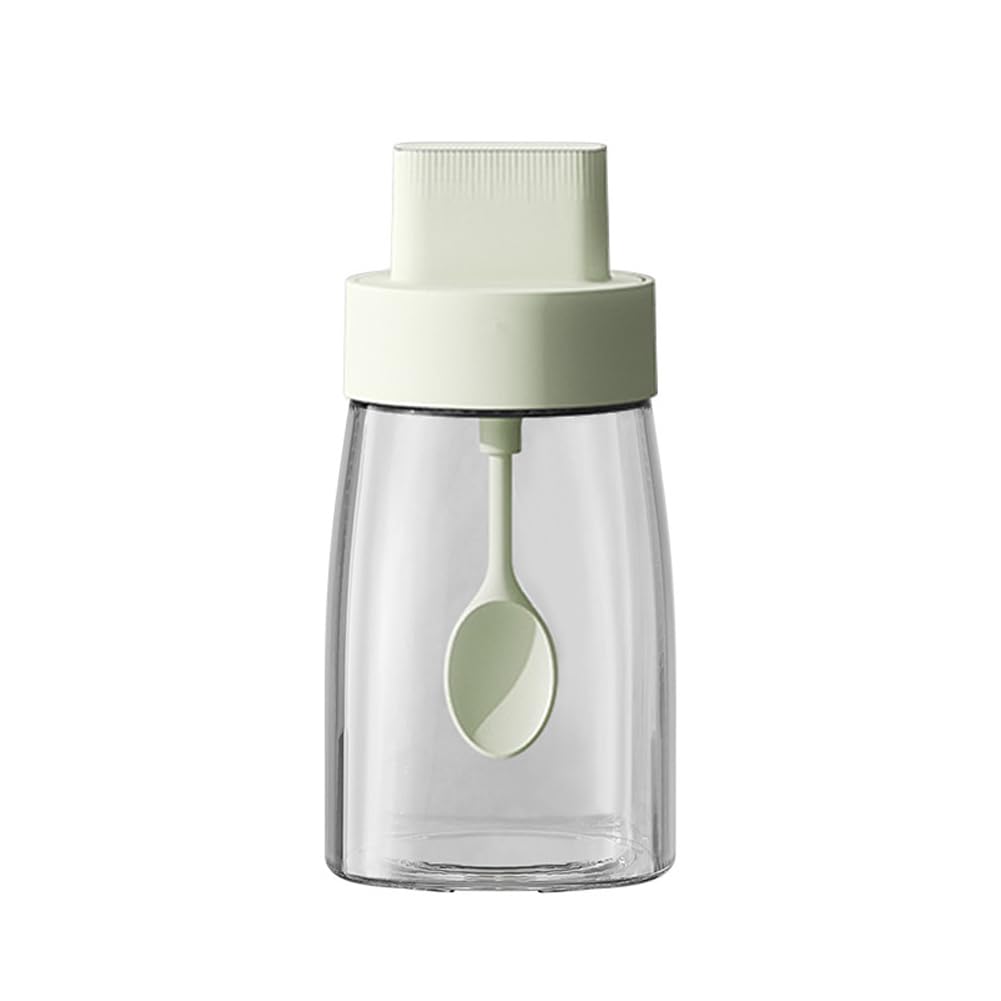 LOYUYU Kitchen Sodium Calcium Glass Spice Jars Seasonning Box Set of 1, Condiment Pots Spice Jars, Combination Retractable Spoon and Lid Design, Airtight Cap 230ml Green