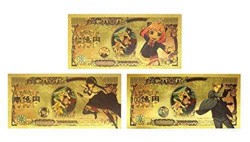 Yjacuing Anime Spy X Family Gold Coated Banknote, Limited Edition Collectible Bill Bookmark (3 Pcs Collection) #TOP6