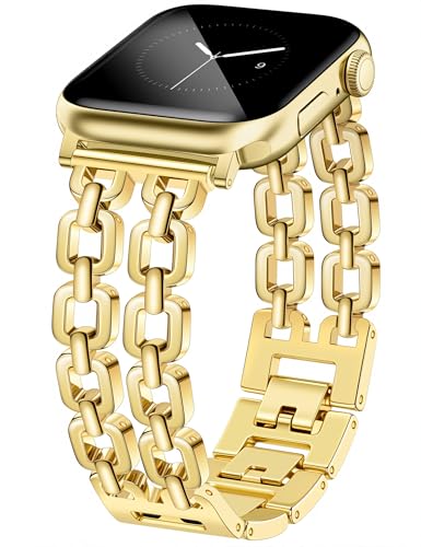 Newlibery �S�[���h�E�H�b�`�o���h �����p Apple Watch 38mm 40mm 41mm 42mm (S10/11) �Ή� ���߉\�ȃ��^�������N�X�g���b�v �h���b�V�[�Ȃ��킢���`�F�[���u���X���b�g iWatch�V���[�Y11/10/9/8/