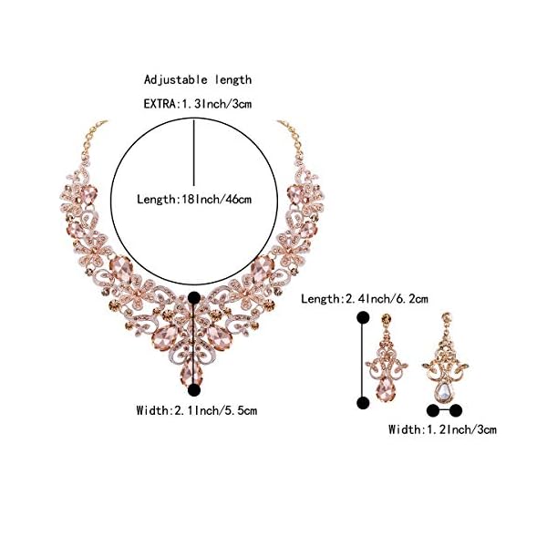 BriLove Women's Costume Elegant Crystal Flower Scroll Teardrop Statement Necklace Dangle Earrings Set - Image 5