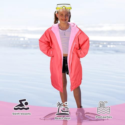 Image of Catalonia Waterproof Kids Swim Parka with Hood, Sherpa Lined Swim Coat with Inner Pocket & Write-On Name Tag