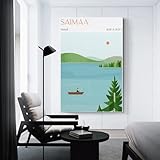 sinyumoney Saimaa Finland Fishing Scene Illustration Toile Imprimée Pas Chère Pour La Décoration Murale De La Chambre D'un Adolescent Ou D'un Garçon 20x30inch(50x75cm)