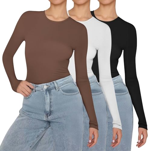 peiaclkde Long Sleeve Thermal Top Women 3 Pack Basic T Shirt