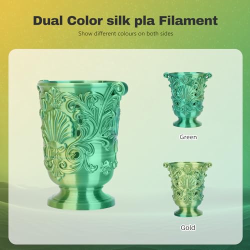 Image of 3DHoJor Silk PLA Filament 1.75mm Dual Color PLA 3D Printer Filament 2 in 1 Coextrusion 1KG Spool(2.2lbs) 3D Printing Filament Dimensional Accuracy + /- 0.03mm Fits for Most FDM 3D Printers-Gold Green
