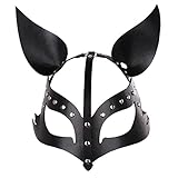 KIPETTO Fox Mask Black PU Leather Sexy Mask for Halloween Cosplay Masquerade Party Costume