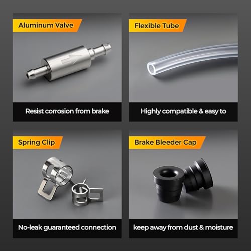 2 Pack Brake Bleeder Hose, Durable Brake Bleeder Kit with Aluminum One Way Check Valve and Soft Tube, Universal Brake Fluid Bleeding Tool for Car Motorcycle Bike Clutch