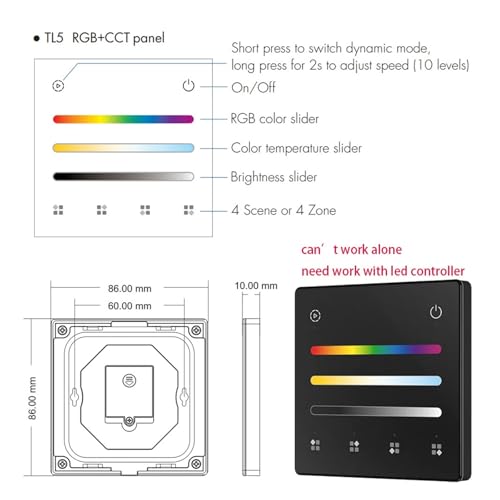 Controlador regulador LED WT5 RGBCW de 6 cables con control remoto 2.4G 5