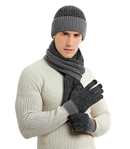 Conjunto de invierno GFM de gorro bufanda y guantes grises para hombre 1