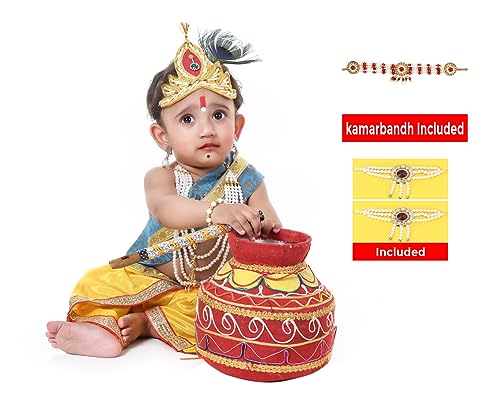 Image of Krishna Dress for Kids, Baby Krishna Dress for Janmashtami with Krishna Mukut, janmashtmi wear dress
