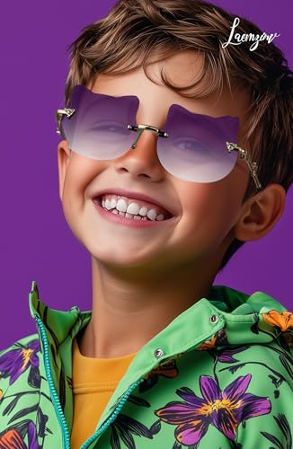 Cat Shaped Rimless Kids Sunglasses for Little Girls Boys, Toddler Shades with Lightweight Metal Frame and TR90 Tip3