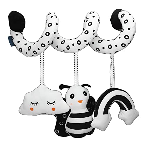 EMUKOEP Juguete de peluche en espiral para recién nacidos, color blanco y negro, para asiento de coche, cochecito de bebé, juguete para colgar sonajero (estilo 1)