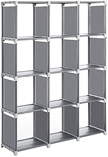 SONGMICS Cube Storage, 12-Cube Bookcase, DIY Closet Organiser, Storage Shelf in Living Room, Childrens Room, Bathroom, 105 x 30 x 140 cm, Includes Rubber Mallet, Grey LSN12GY