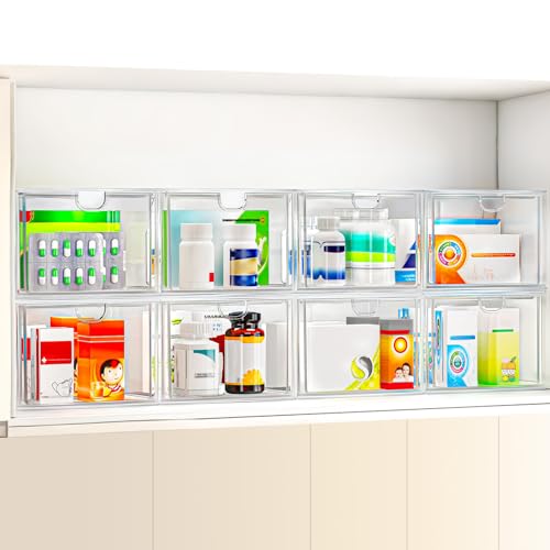 Image of caktraie 6 Pack Small Clear Stackable Acrylic Storage Boxes for Art Tool & Sketch, Stroage Drawers, Makeup Organizer, Plastic Storage Bins For Vanity, Kitchen Cabinets, Pantry, Home Organization