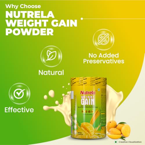 Image of Nutrela Weight Gainer | 500g Mango Flavour | High-Calorie Mass Gainer with Vitamins & Khandsari Sugar | Ideal for Men & Women